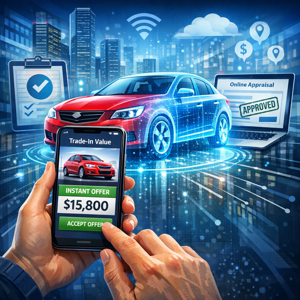 Smartphone app displaying a car appraisal with digital trade-in tool.